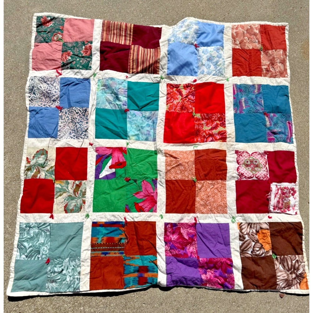 Patchwork Quilt Throw 72x60 Handmade Scrap Blanket Utility Craft